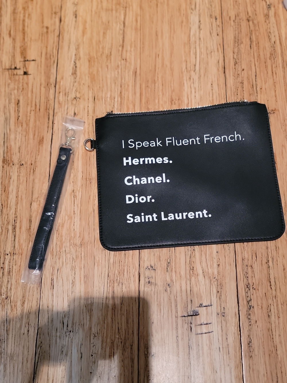 Black 'I Speak Fluent French' Zip Pouch - Designer Names Print